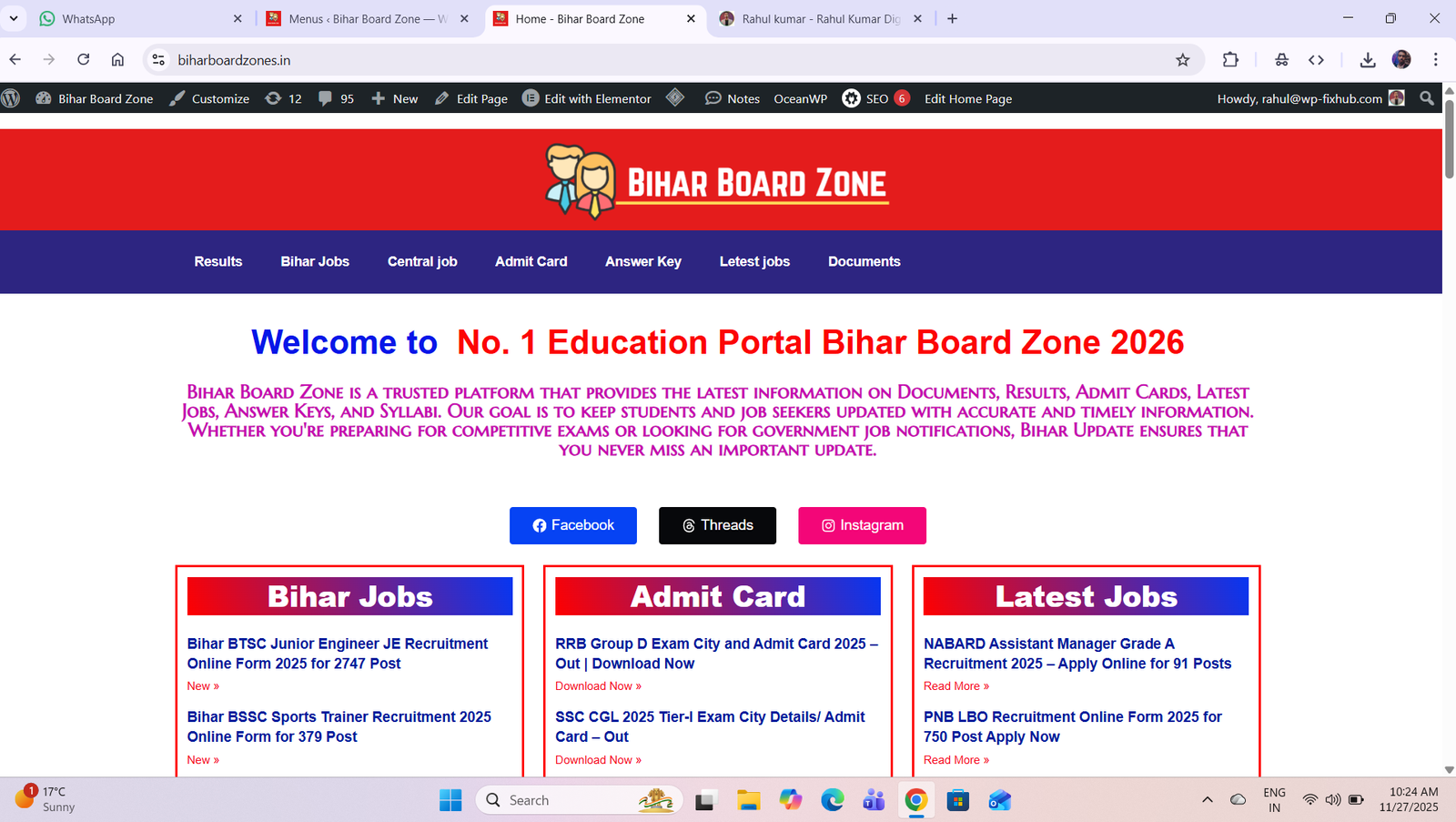 Bihar Board Zone – Education &amp;amp; Job Updates Website (WordPress Development)