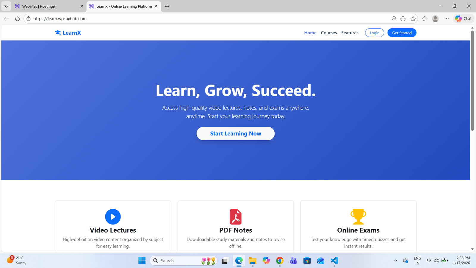 LearnX – Online Learning Platform (PHP + MySQL Development)